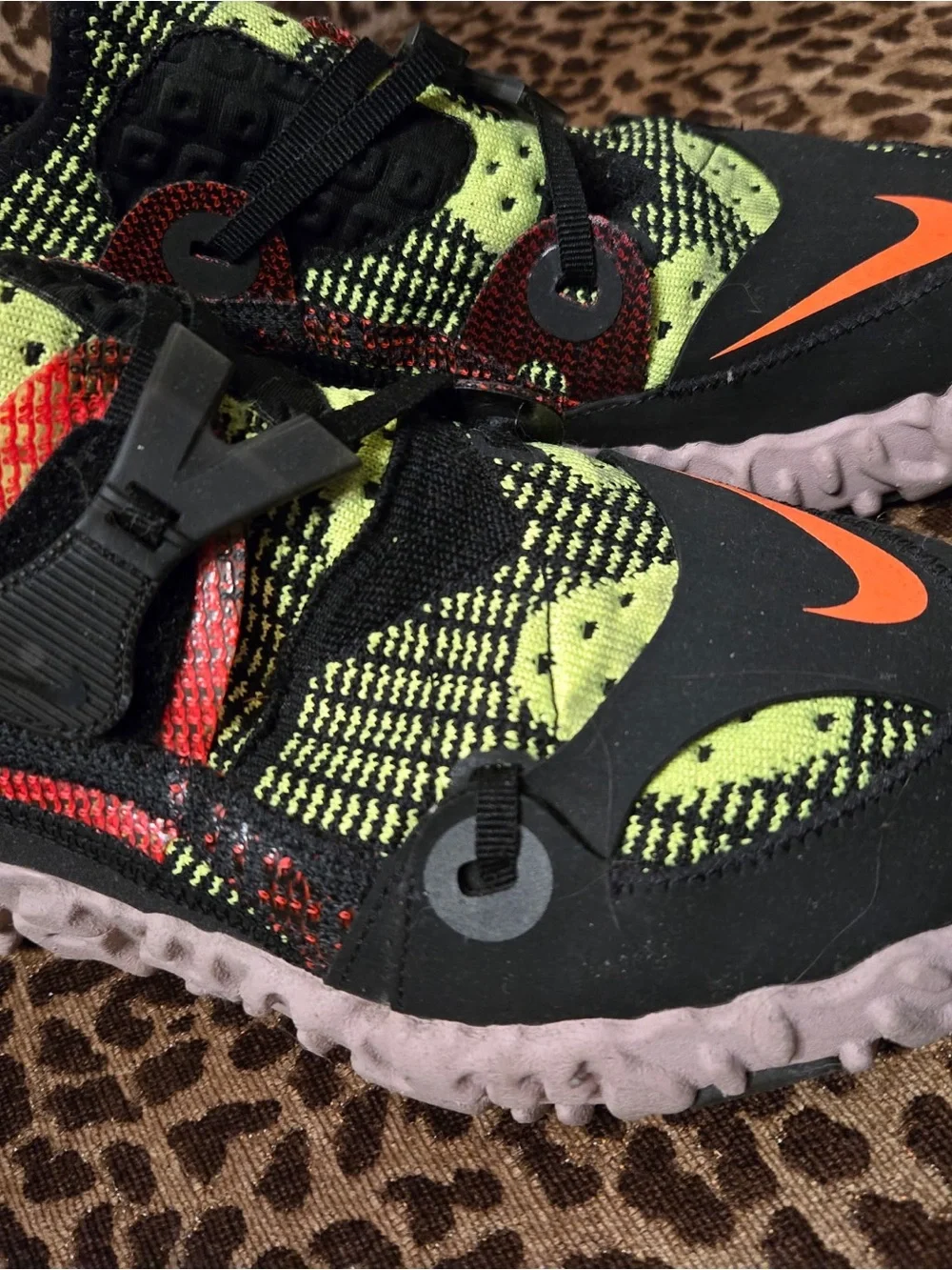 Nike Kids Black Sneakers with Neon Green & Orange Accents